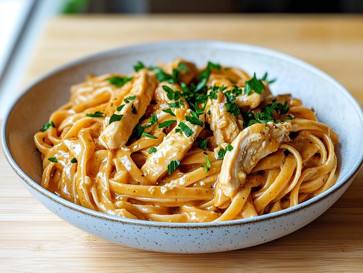 Perfectly cooked Cowboy Butter Chicken Linguine served and ready to eat - final result