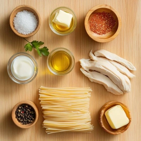 Step-by-step preparation of Cowboy Butter Chicken Linguine showing ingredients and initial cooking steps